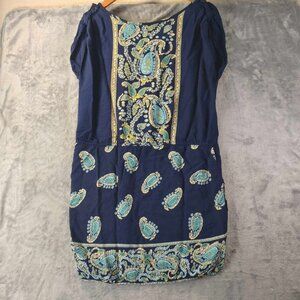 Paisley S Angie Rayon Navy Teal Gold Art to Wear‎ Festival Summer-core